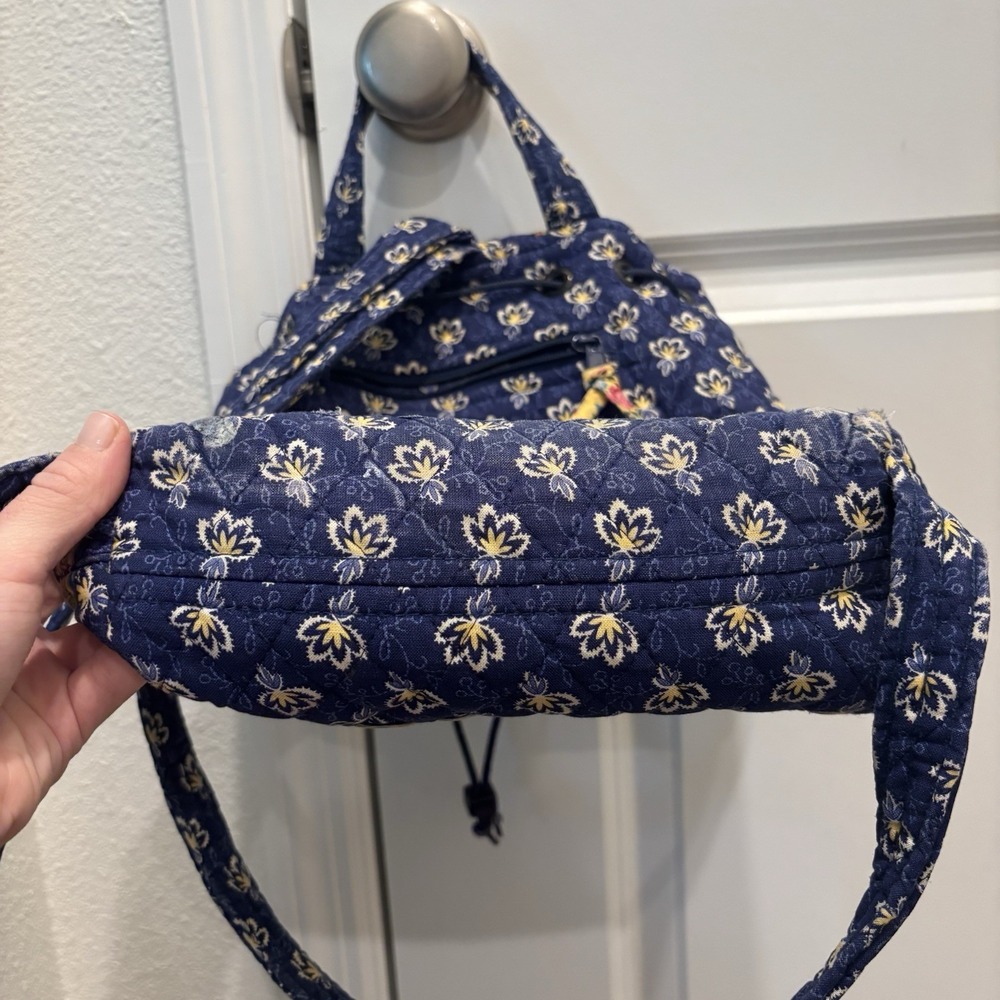 Vera Bradley Maison Blue Yellow Floral Backsack Drawstring Backpack Bag Purse - Picture 10 of 12